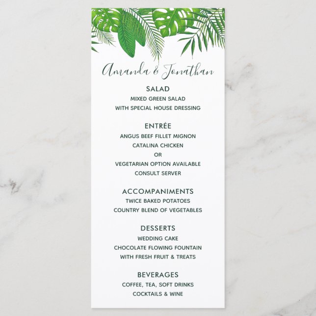 Menú de boda hawaiano Aloha de acuarela (Anverso)
