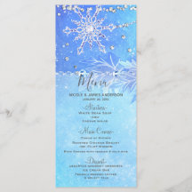 Menú de Boda Hojas de Invierno Azules y Copos de N