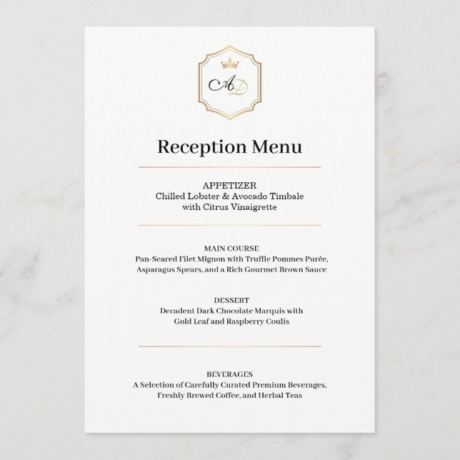 Menú de Boda Imperial Luxe – Estilo de Recepción A (Anverso)