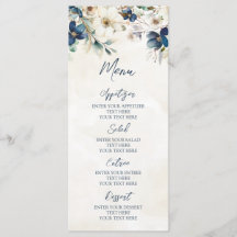 Menú de Boda Invernal Floral Azul Elegante