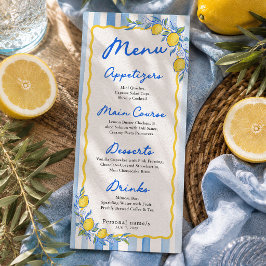 Menú de Boda Limón Rayado Azul Mediterráneo