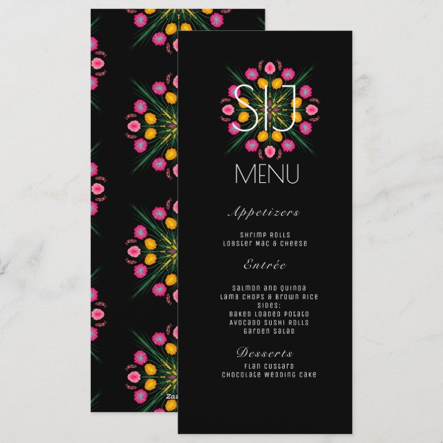 Menú de Boda Mano Amanecer Mariposas Florales Mexi (Anverso / Reverso)
