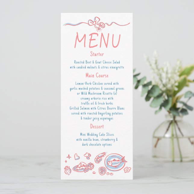 Menú de Boda Manuscrito Decoración Caprichosa y Di (Anverso de pie)