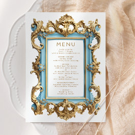 Menú de Boda Marco Rococó Vintage Azul Dorado