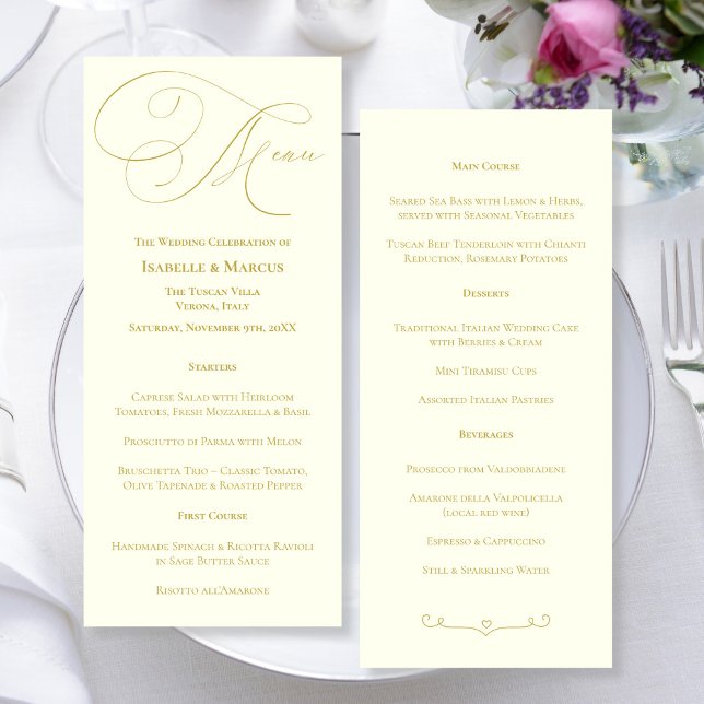 Menú de Boda Marfil y Dorado (Ivory & Gold Wedding Menu)