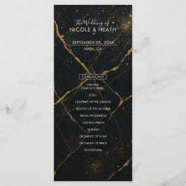 Menú de boda Mármol de Medianoche Dorado Negro y D