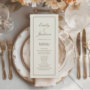 Menú de Boda Marrón Crema Elegante Moderno