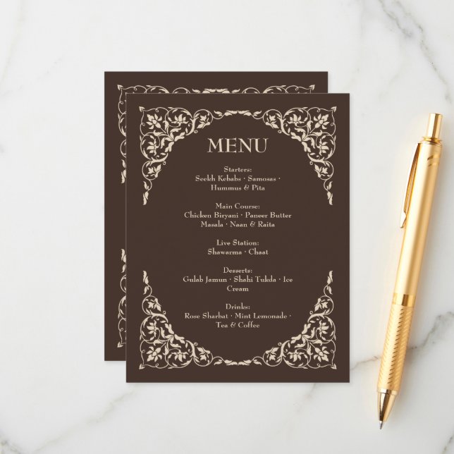 Menú de boda marrón y beige Espresso Luxe (Anverso/Reverso In Situ)