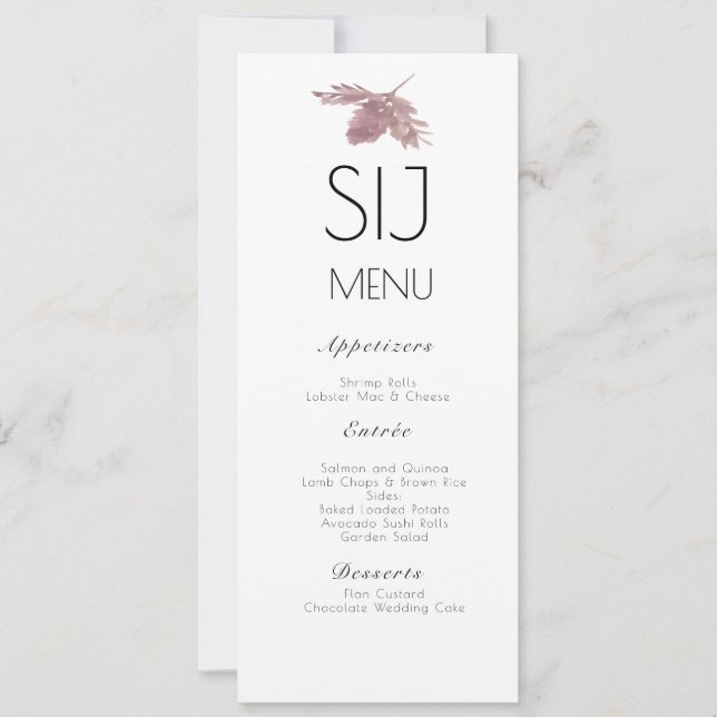 Menú de Boda Minimalista Acuarela Hoja B (Anverso)