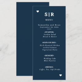 Menú de Boda Minimalista Azul Marino