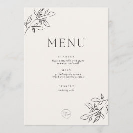 Menú de Boda Minimalista – Beige Botánico Elegante