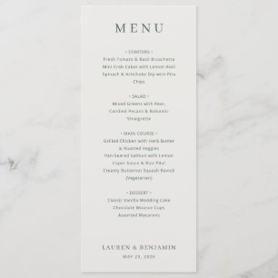 Menú de Boda Minimalista Beige Elegante