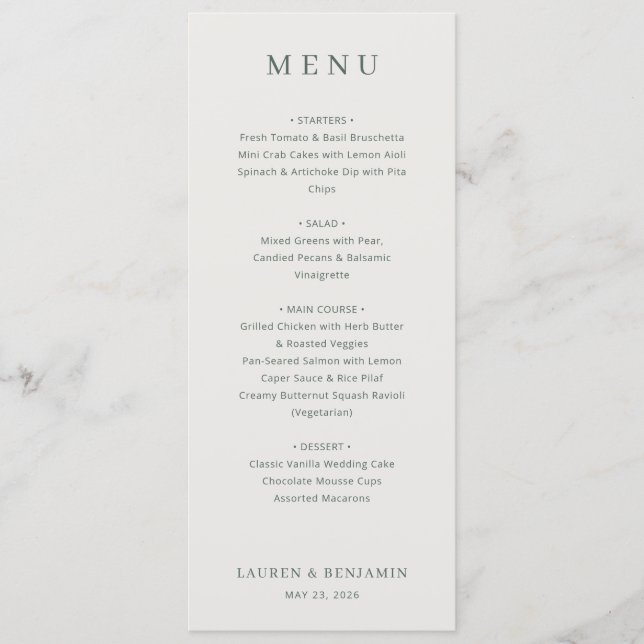 Menú de Boda Minimalista Beige Elegante (Anverso)