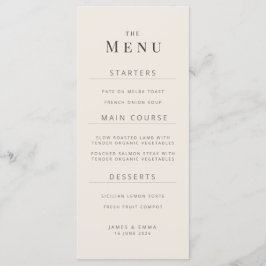 Menú de Boda Minimalista Beige Suave