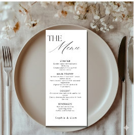 Menú de Boda Minimalista con Caligrafía Moderna