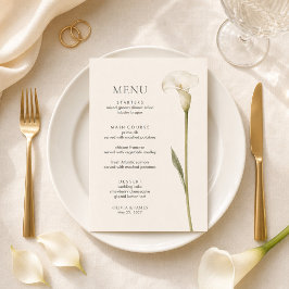 Menú de Boda Minimalista con Lirio de Calla Blanco