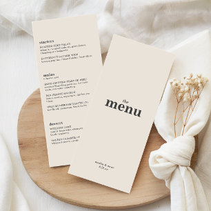 Menú de boda minimalista con tipo negrita crema ma