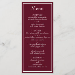 Menú de Boda Minimalista de Borde Moderno Burgundy