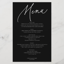 Menú de boda minimalista en negro con caligrafía