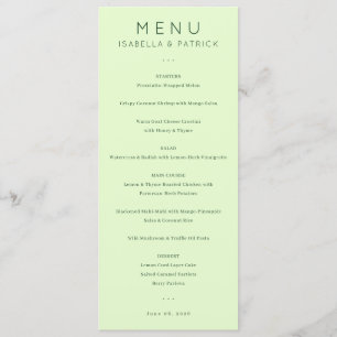 Menú de Boda Minimalista en Verde Pastel Tranquilo