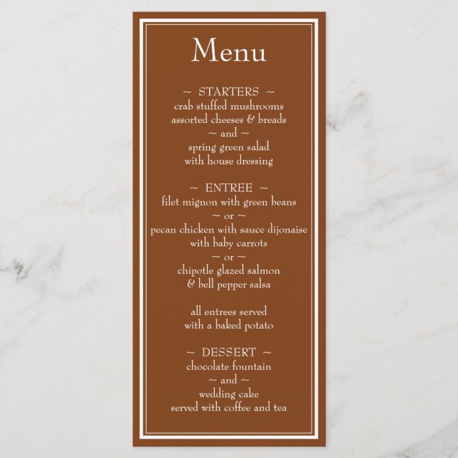 Menú de Boda Minimalista Marrón Moderno (Anverso)
