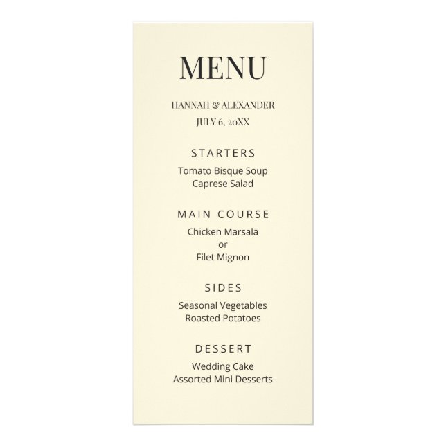 Menú de Boda Minimalista Moderno (Frente)