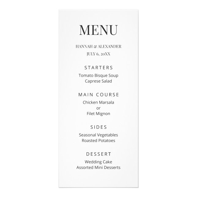Menú de Boda Minimalista Moderno (Frente)