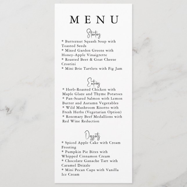 Menú de Boda Minimalista Moderno Blanco (Anverso)