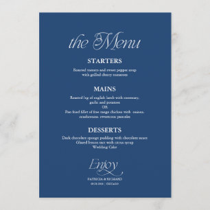 Menú de Boda Minimalista Moderno Cobalto Azul