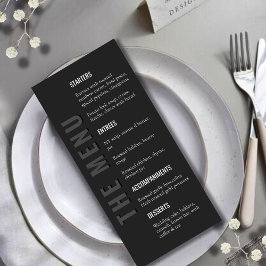 Menú de Boda Minimalista Moderno Negro