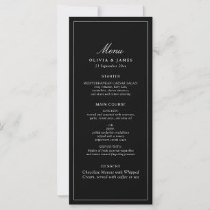 Menú de Boda Minimalista Moderno Negro Oscuro Atem