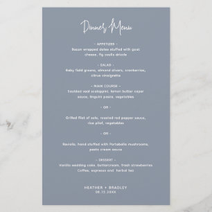 Menú de Boda Minimalista Polvo Azul Moderno