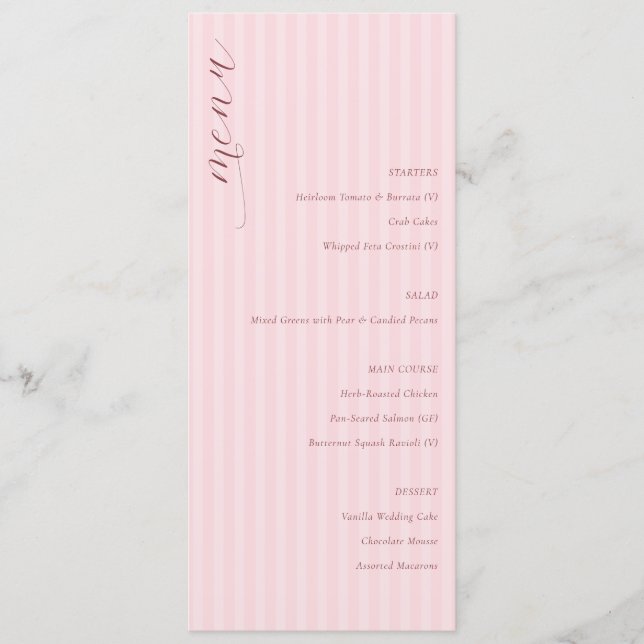 Menú de Boda Minimalista Rosa Elegante (Anverso)