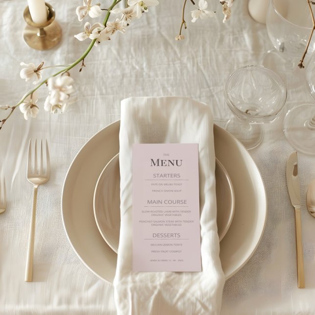 Menú de Boda Minimalista Rosa Opaco (Subido por el creador)