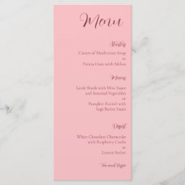 Menú de Boda Minimalista Rosa Opaco y Granate