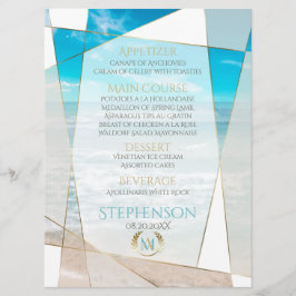 Menú de boda | Moderna playa geométrica de monogra