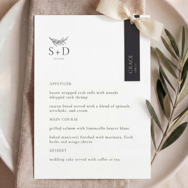 Menú de Boda Modernas Monogramas en Blanco y Negro (Subido por el creador)