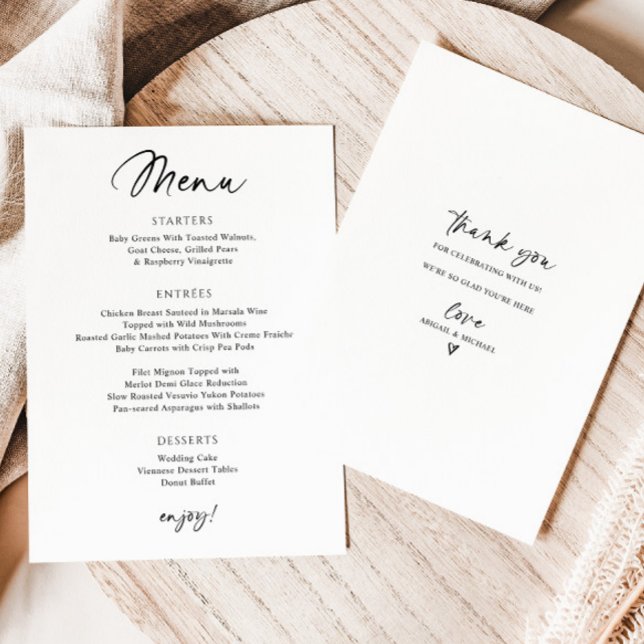 Menú de Boda Moderno con Letra a Mano Simple (Subido por el creador)
