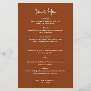 Menú de boda moderno de cobre minimalista