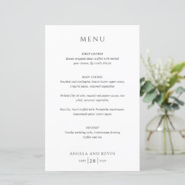 Menú de boda moderno en negro y blanco limpio
