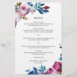 Menú de Boda Moderno Floral Brillante y Económico