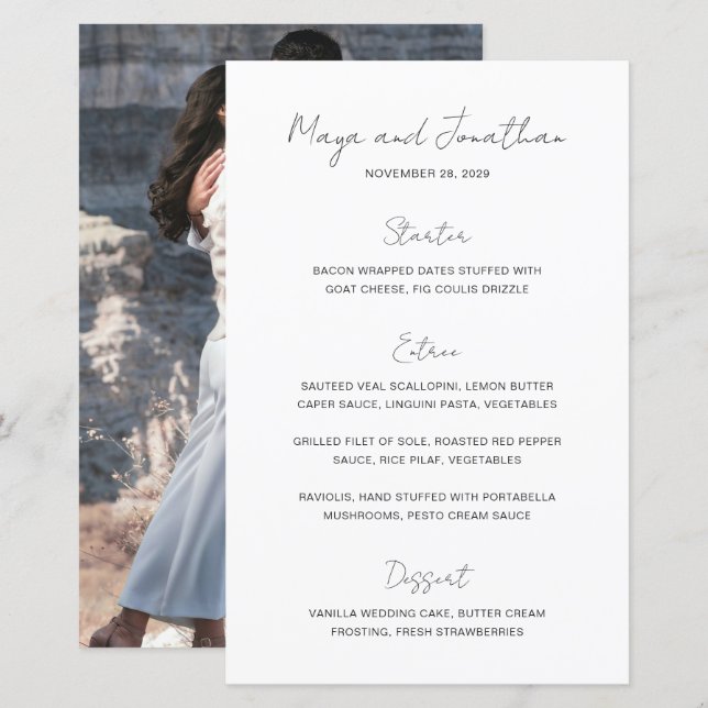 Menú de Boda Moderno Foto Elegante (Anverso / Reverso)