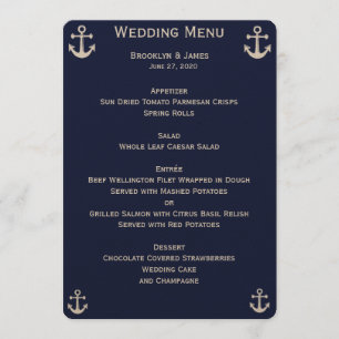 Menú de Boda Náutico Azul Marino Invitaciones Pers