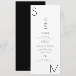 Menú de Boda Negro Blanco con Esquina Monogramada