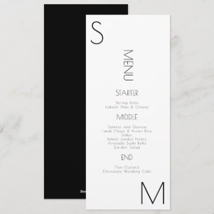 Menú de Boda Negro Blanco con Esquina Monogramada