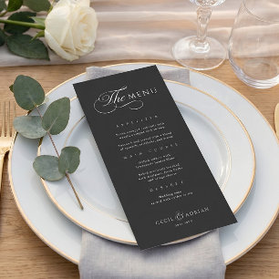 Menú de Boda Negro Elegante Caligráfico