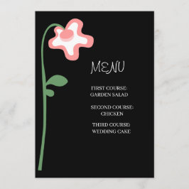 Menú de Boda Negro Floral Rosa Caprichoso