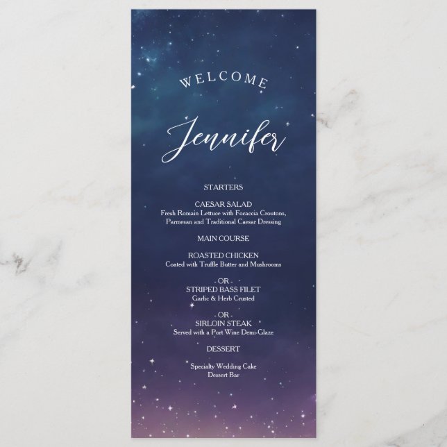 Menú de Boda Noche Estrellada con Nombre del Invit (Anverso)
