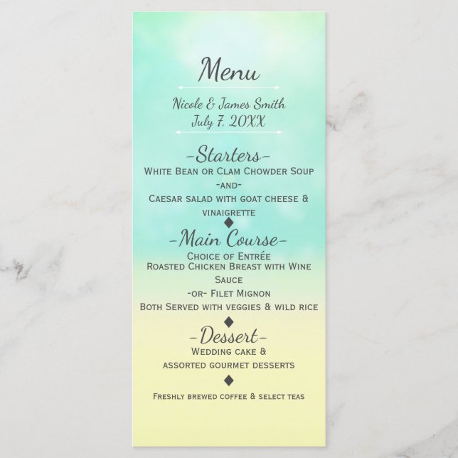 Menú de Boda Ombre de Playa Océano y Arena (Anverso)