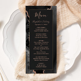 Menú de boda oscuro con rosa moderna y oro negro d